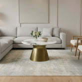 Round Marble Top Coffee Table with Textured Metal Base