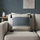 Blue Diamond Tassel Cushion Cover