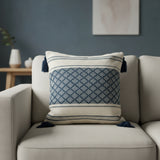 Blue Diamond Tassel Cushion Cover