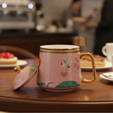 Floral Bird Design Porcelain Tea Mug with Strainer