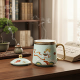 Mint Green Porcelain Tea Mug with Infuser & Lid – Deer Design