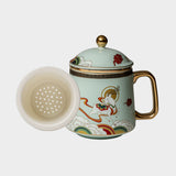Mint Green Porcelain Tea Mug with Infuser & Lid – Deer Design