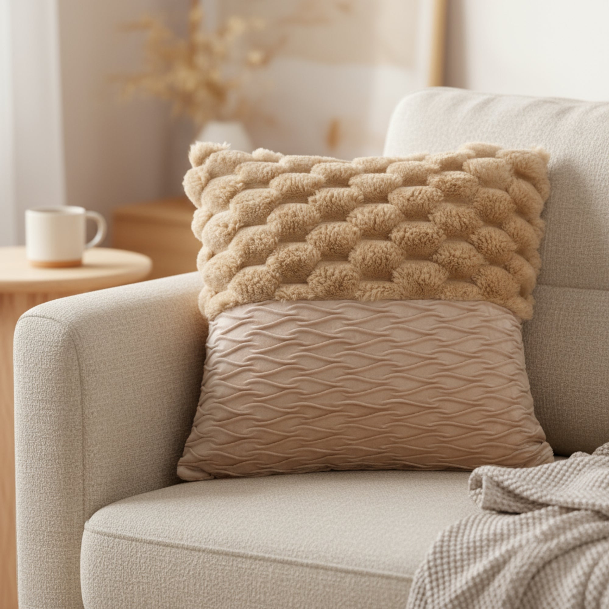 Beige Pineapple Grid Turtle Pattern 3D Soft Plush Cushion Cover