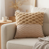 Beige Pineapple Grid Turtle Pattern 3D Soft Plush Cushion Cover