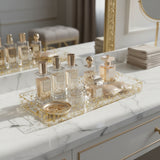 Big Gold-Flake Acrylic Rectangular Tray—Stylish Organizer for Vanity.