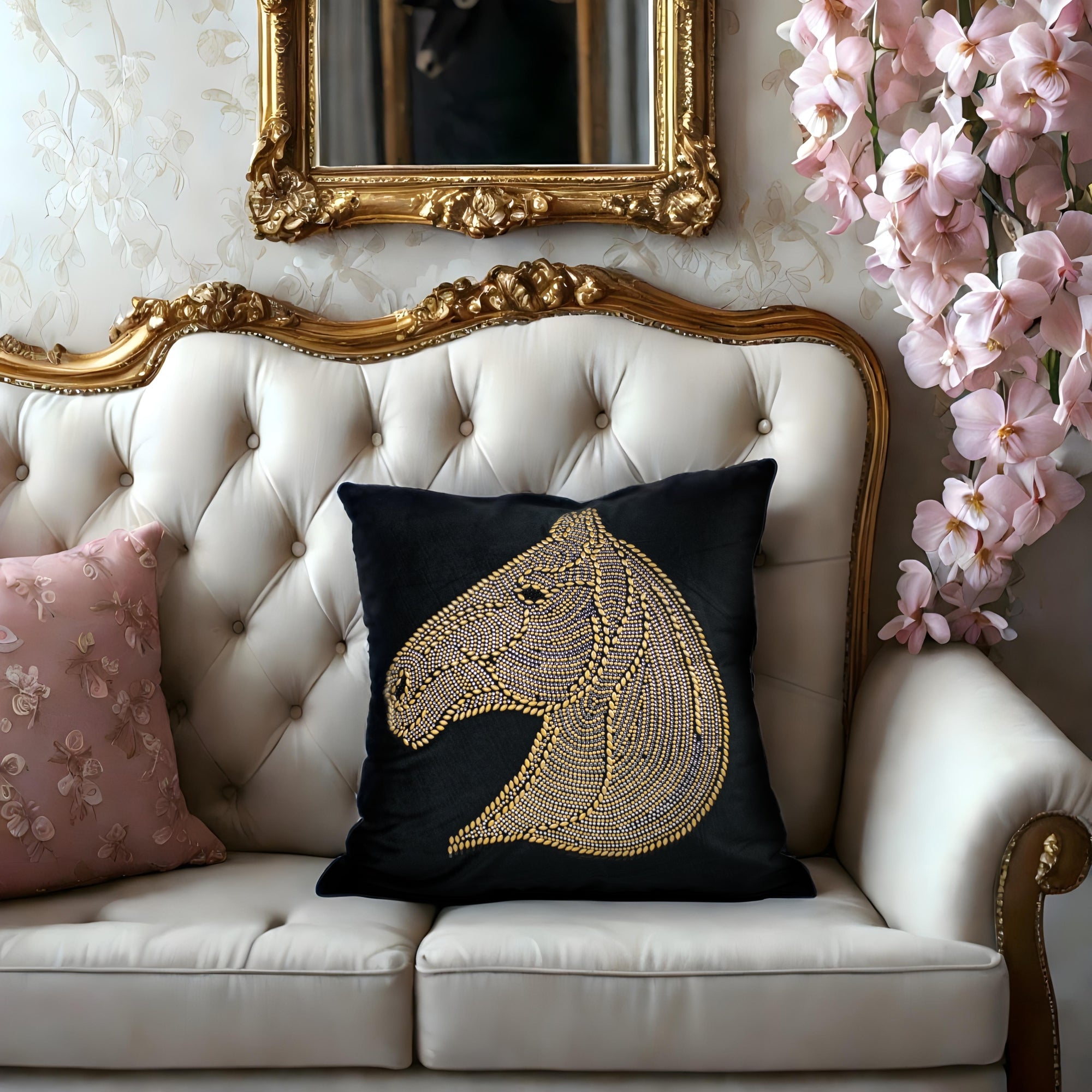Black Horse Head Embroidered Cushion
