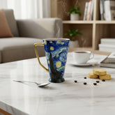 Blue Art Porcelain Mug with Golden Handle