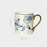 Blue Floral Porcelain Mug with Gold Handle.