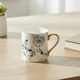 Blue Floral Porcelain Mug with Gold Handle
