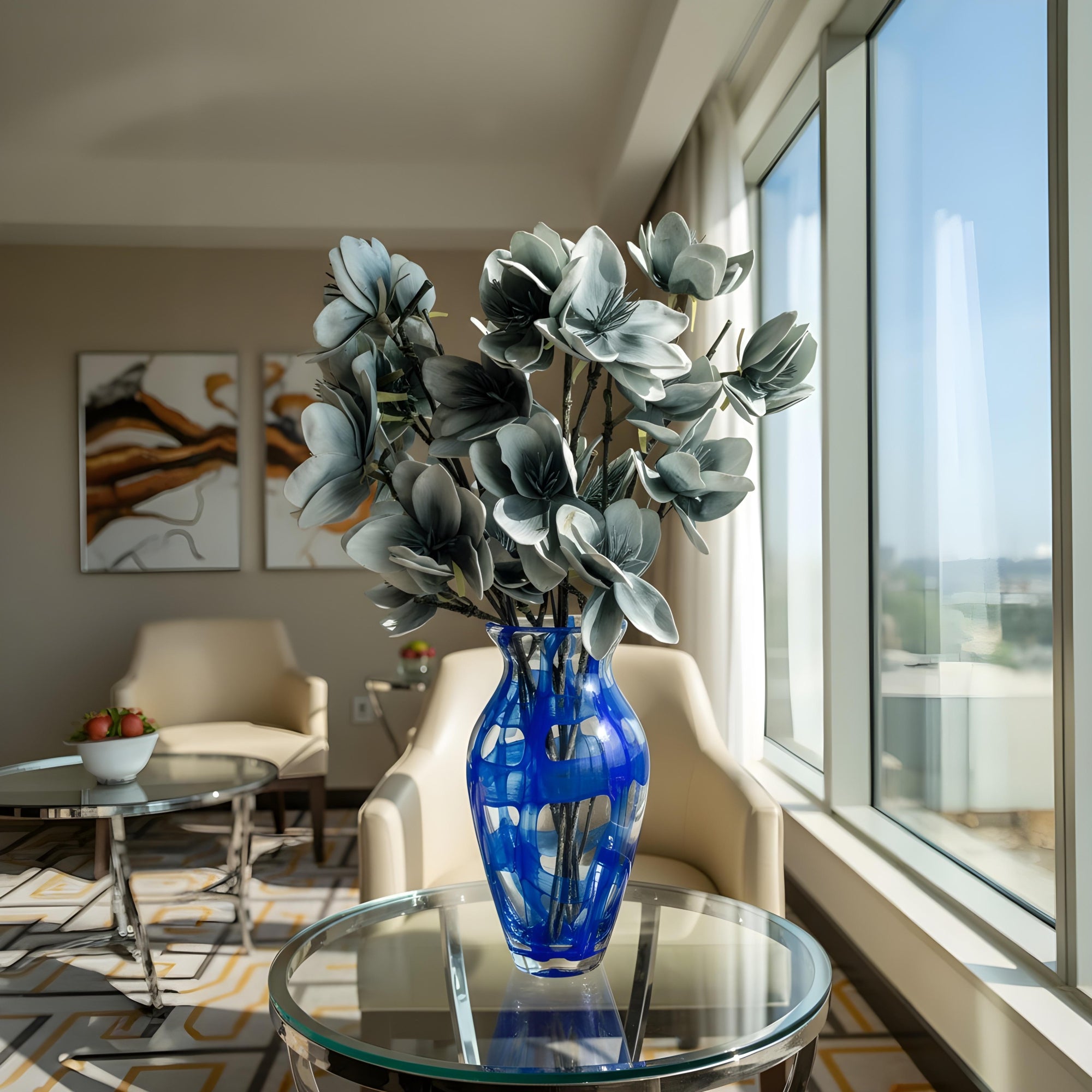 Blue Magnolia Faux Flowers for Home Decor