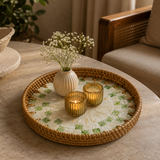 Green Mosaic Mother of Pearl Round Tray