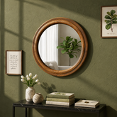 Round Wooden Frame Glass Mirror