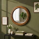 Round Wooden Frame Glass Mirror