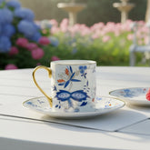 Classic Floral Porcelain Mug with Gold Handle