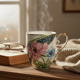 Classic Floral Porcelain Mug with Lid – Premium Finish