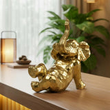 Golden Relaxing Elephant Artifact