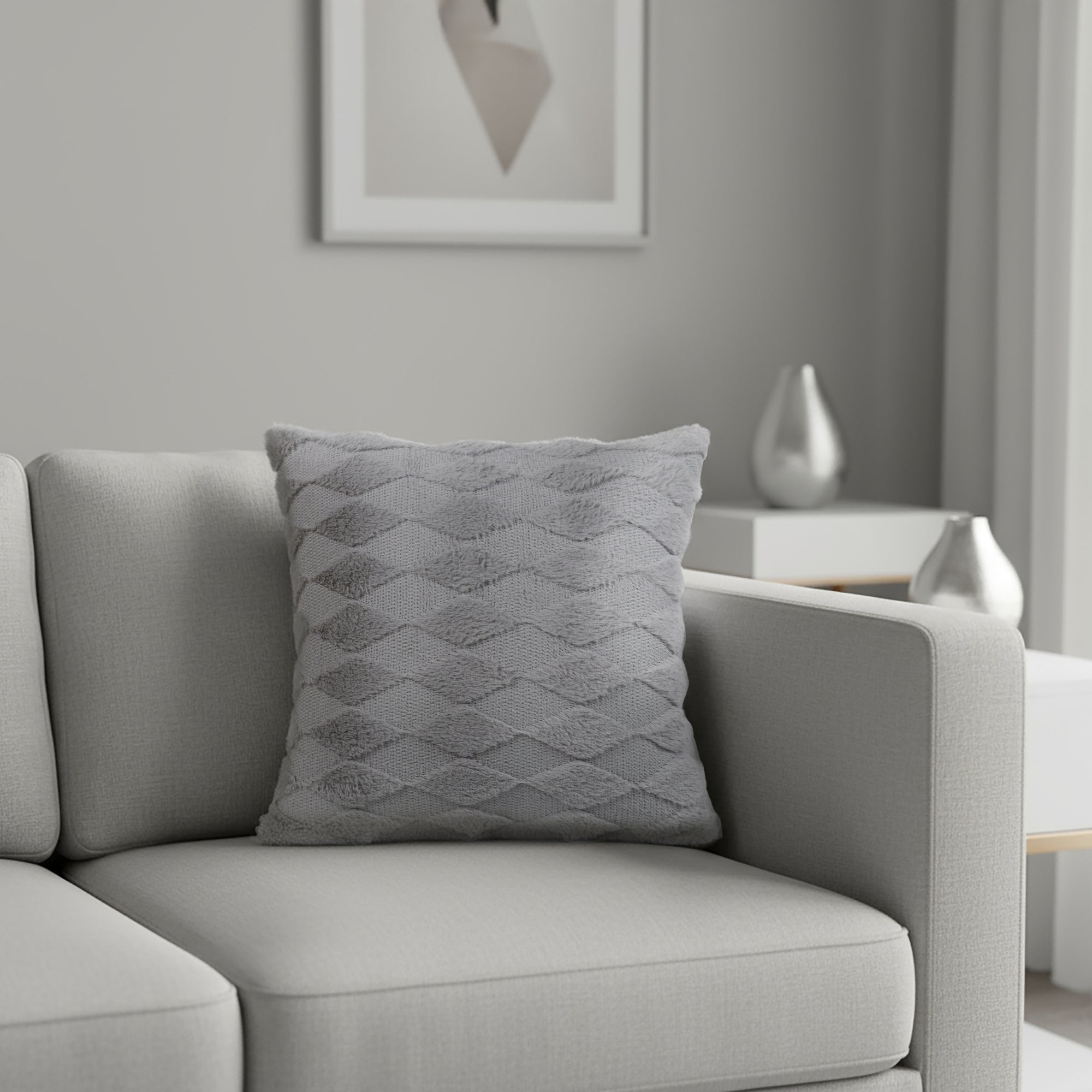 Gray Diamond Pattern Cushion Cover