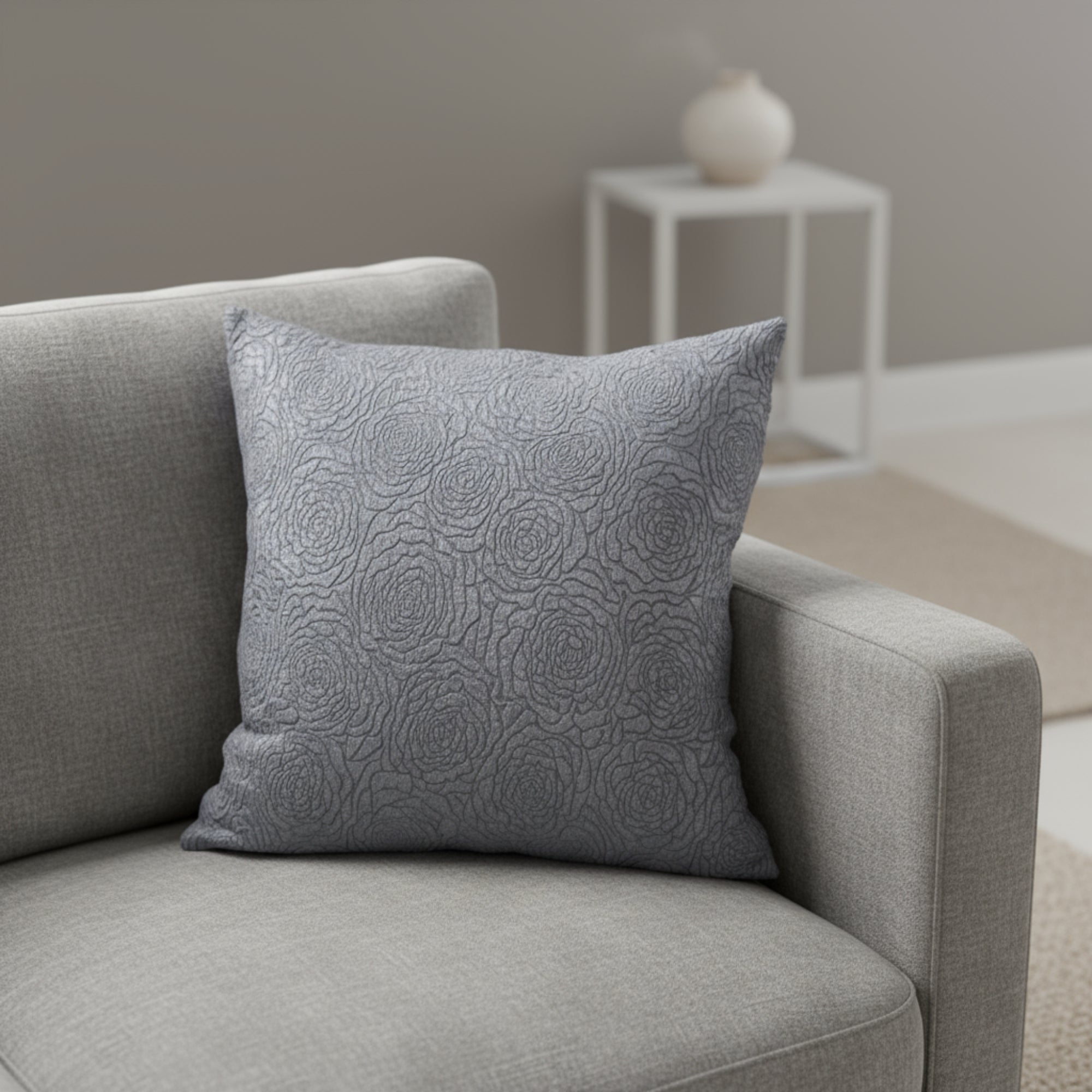 Gray Floral Design Cushion Cover