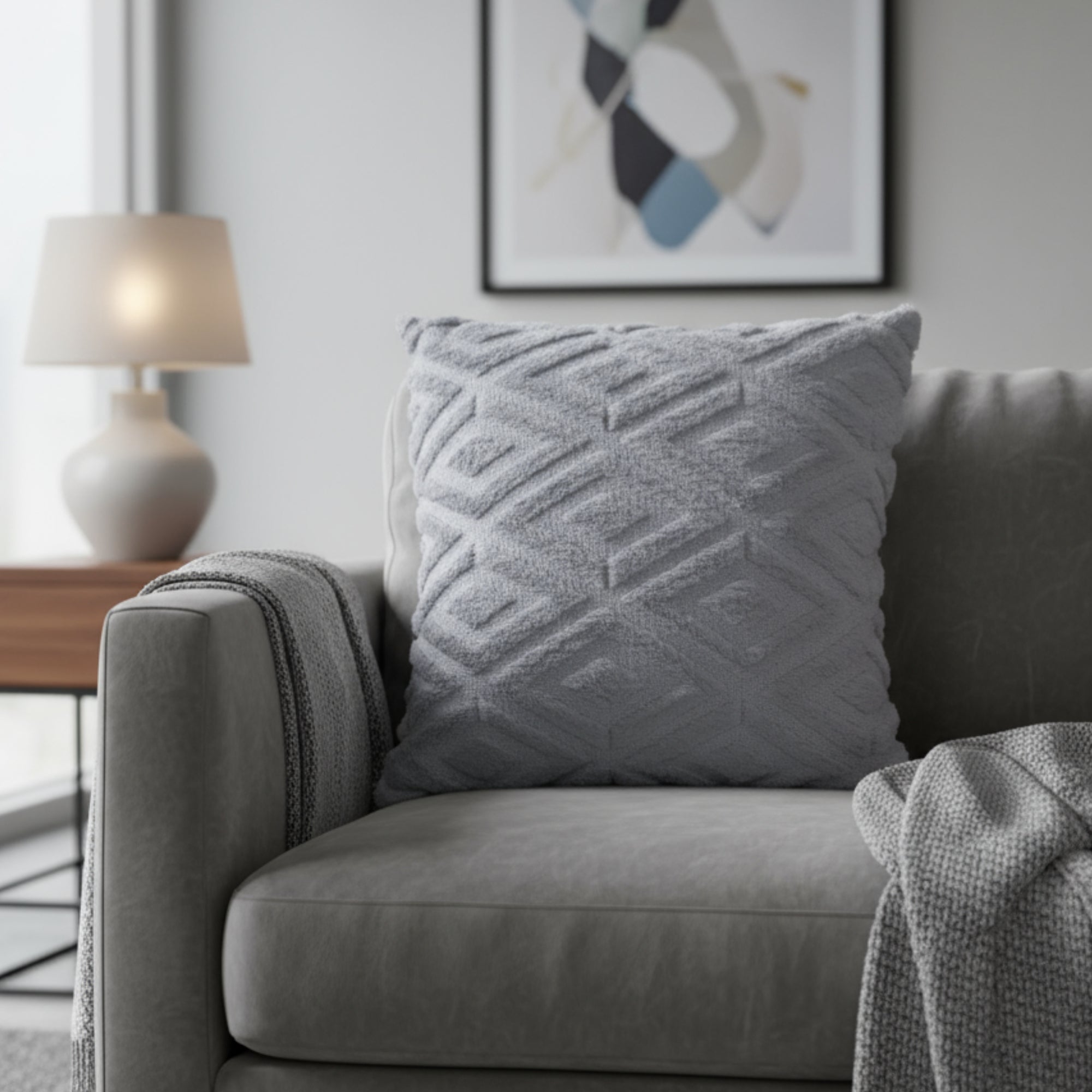 Gray Textured Diamond Cushion Cover.