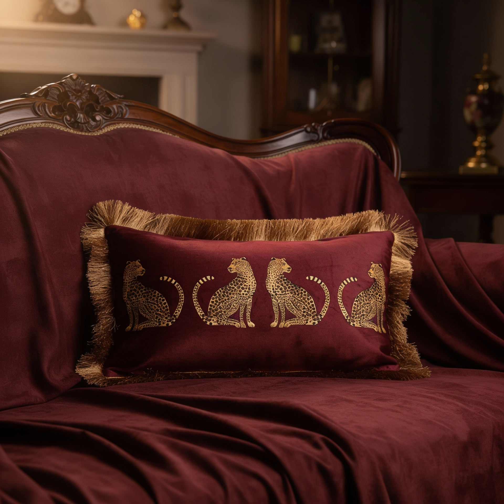 Maroon Leopard Print Cushion Cover