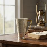 Modern Mesh Design Porcelain Mug – Gold Handle