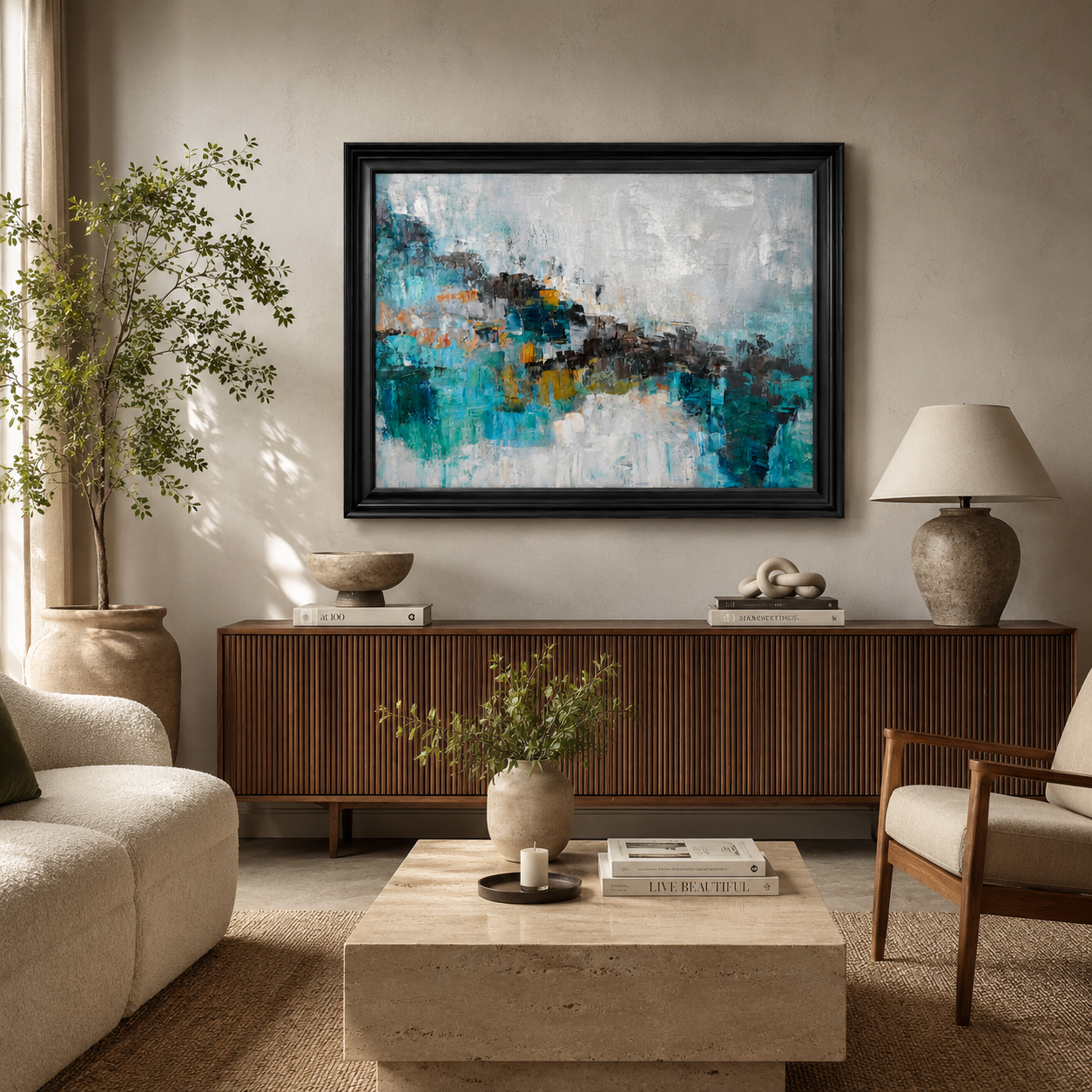 Oceanic Abstract Canvas Wall Art | Blue Modern Artwork