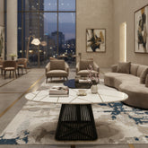 Oval Marble Top Coffee Table with Metal Base