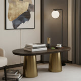 Oval Wooden Top Coffee Table with Metal Base