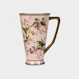 Pastel Pink Songbird Porcelain Mug with Gold Handle.