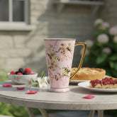 Pastel Pink Songbird Porcelain Mug with Gold Handle