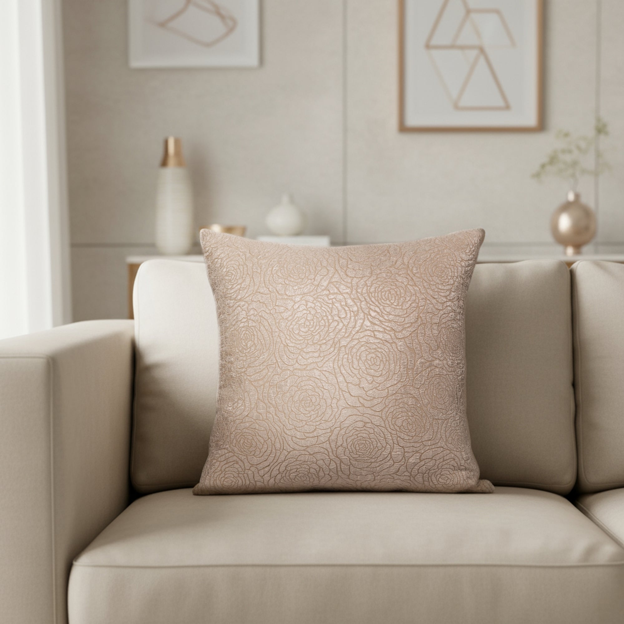 Peach Floral Design Cushion Cover