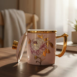 Premium Floral Porcelain Coffee Mug with Lid