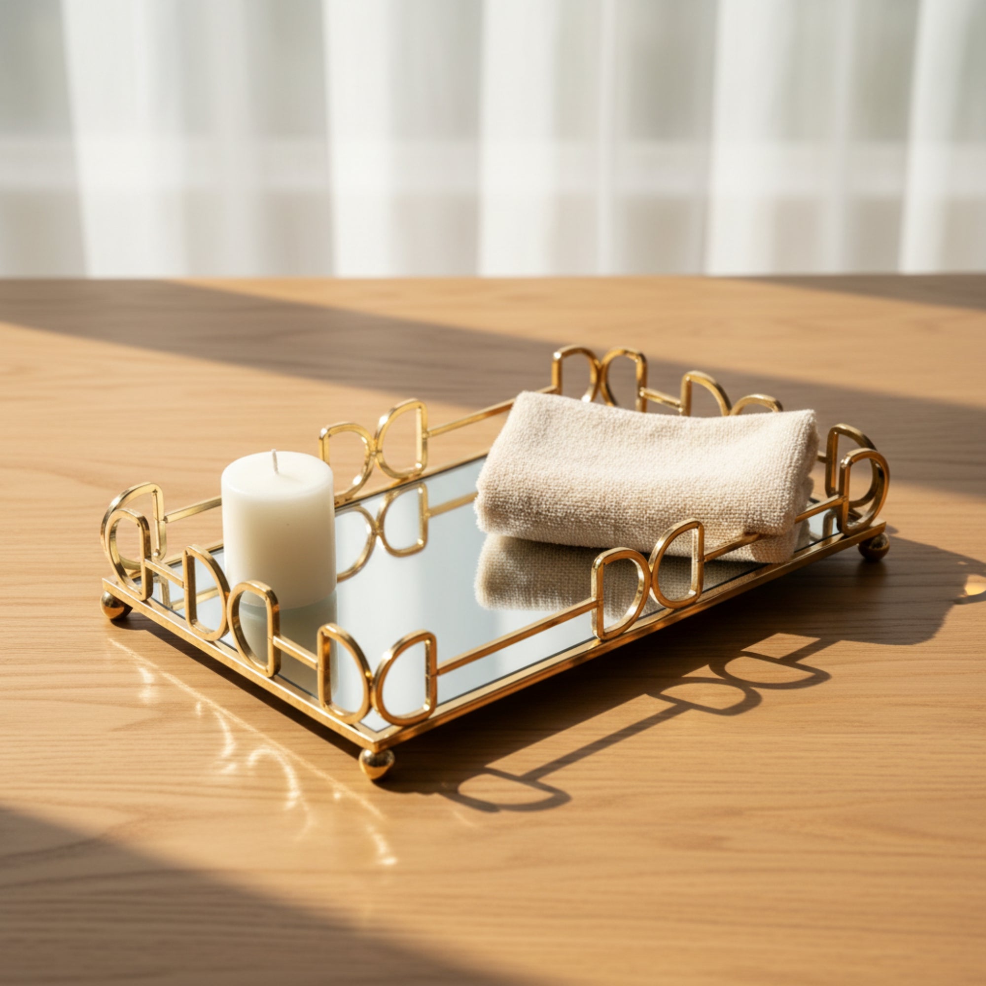Premium Gold Metal Mirrored Décor Tray