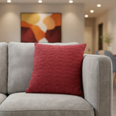 Premium Wine Red Geometric Textured Cushion Cover