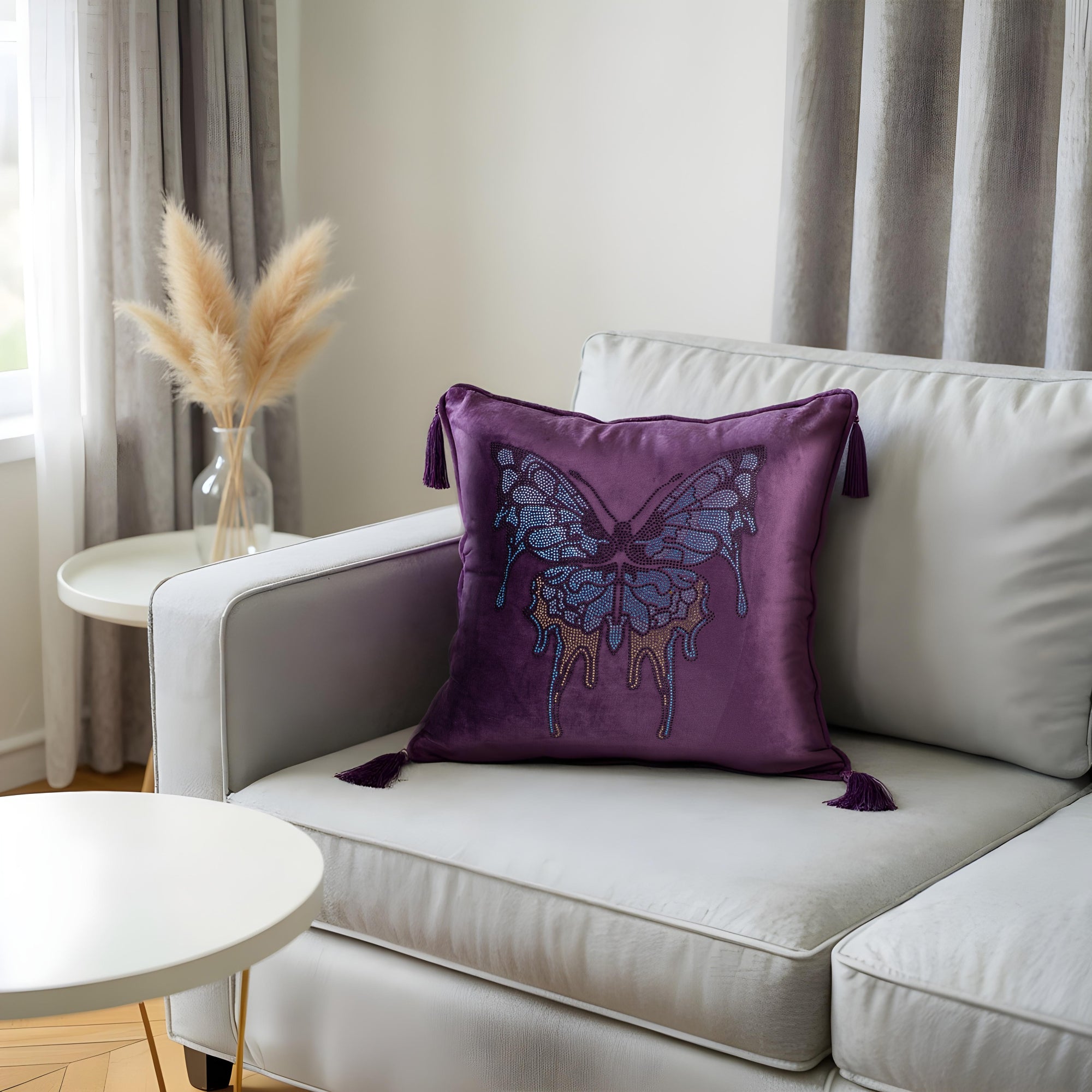 Purple Cushion Cover with Butterfly Design