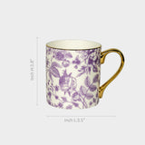 Purple Floral Porcelain Mug with Gold Handle.