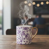 Purple Floral Porcelain Mug with Gold Handle