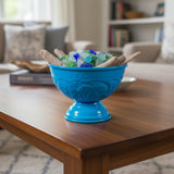 Royal Blue Metal Decorative Pedestal Bowl