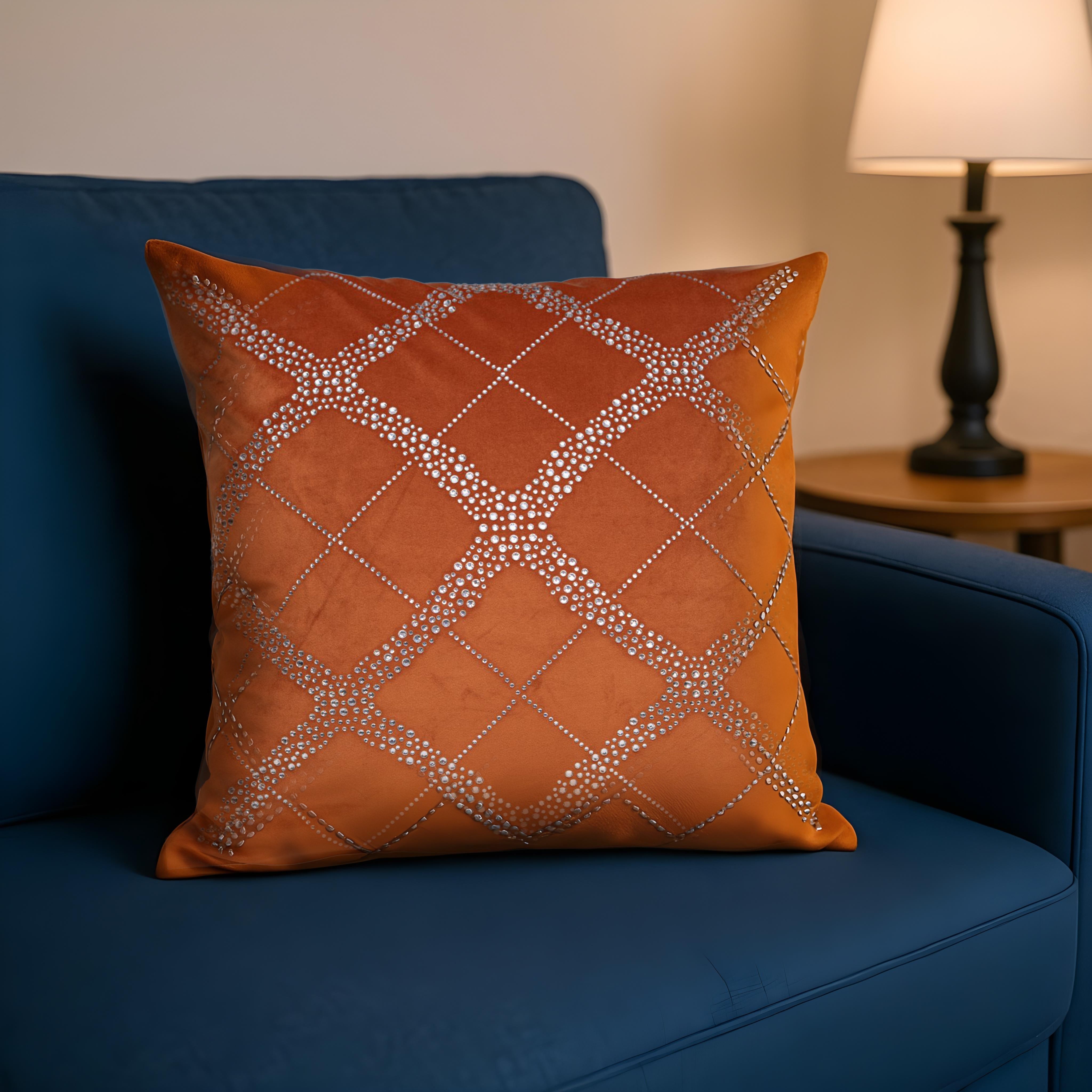 Rust Cushion Cover with Diamond Studded Pattern.