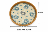 Blue Floral Mother of Pearl Round Wooden Tray – Small