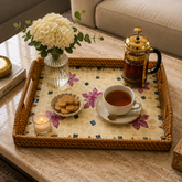 Pink Floral Mother of Pearl Square Wooden Tray – Large
