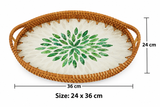 Green Floral Mother of Pearl Round Wooden Tray – Large