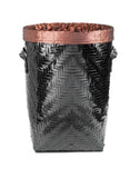 Medium Black Herringbone Bamboo Laundry Basket
