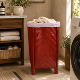 Red Woven Bamboo Laundry Basket