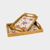Set of 2 Floral Mother of Pearl Rectangular Trays.