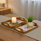 Set of 2 Floral Mother of Pearl Rectangular Trays