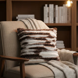 Striped Plush Brown & White Cushion Cover