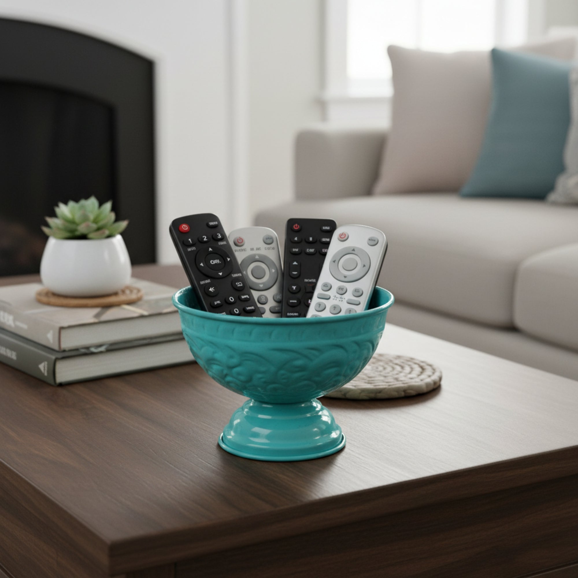 Turquoise Metal Decorative Pedestal Bowl