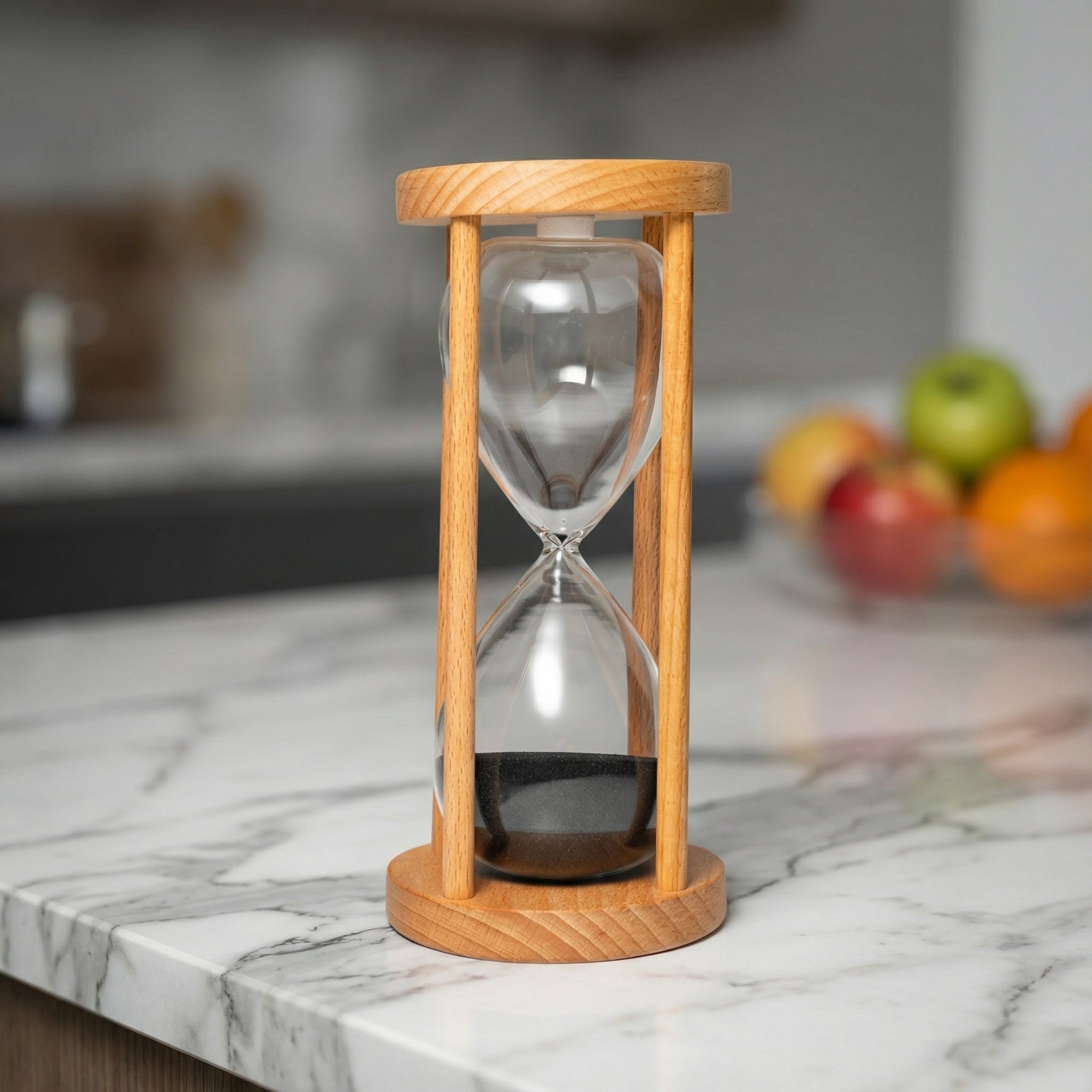 Wooden Hourglass with Black Sand—Modern Decorative Timer