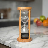 Wooden Hourglass with Black Sand—Modern Decorative Timer